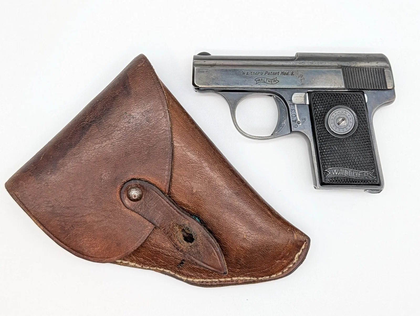 WWII German Walther Model 9 .25 ACP Semi Auto Pistol w/ Holster