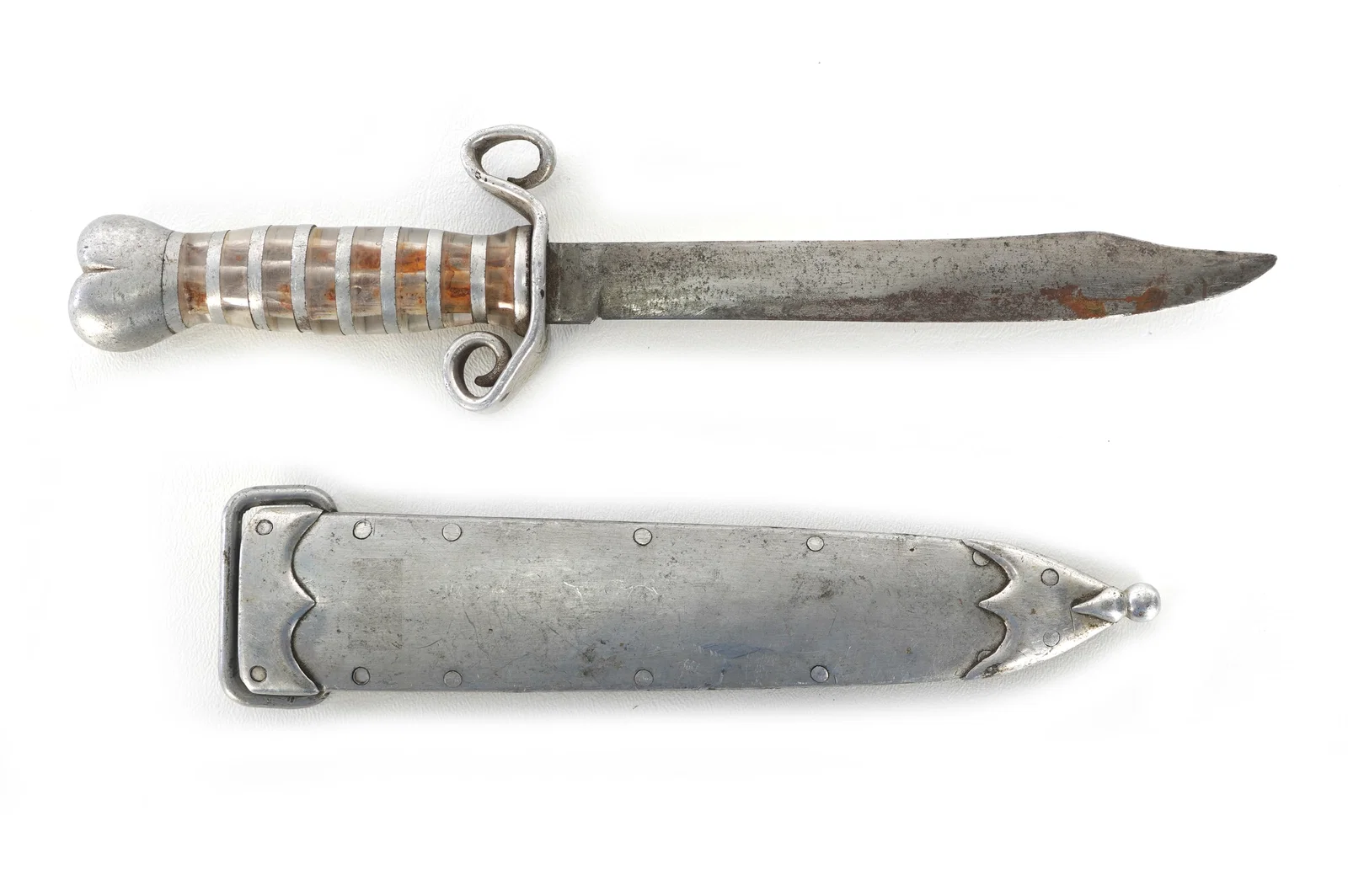 WWII Theater Knife Acrylic Handle Heart Pommel with Sheath