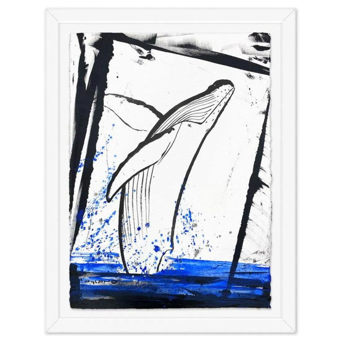 Wyland, "Humpback Breach" Framed Original Sumi Ink Painting, Hand Signed with Letter of