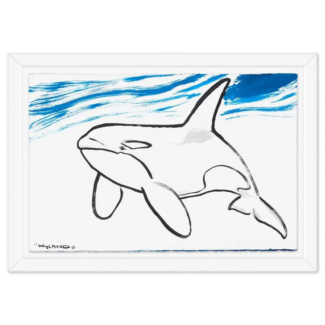 Wyland, "Orca" Framed Original Sumi Ink Painting, Hand Signed with Letter of Authenticity.
