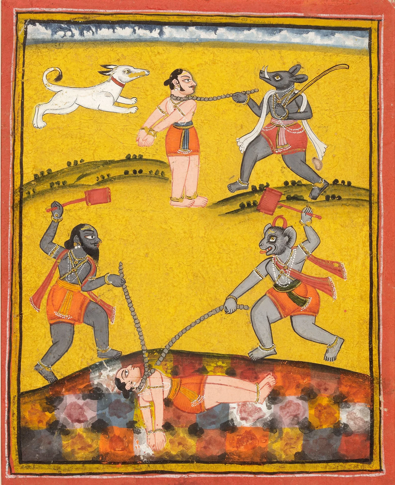 YAMADUTAS DRAGGING SOULS TO HELL, KANGRA, PUNJAB HILLS, 19TH CENTURY