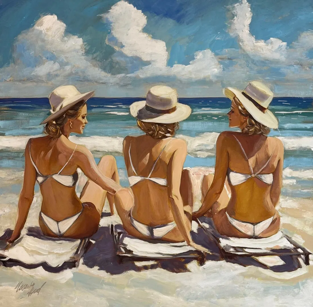 Yasemen Asad "Girl's Day At The Beach" Signed Original Mixed Media