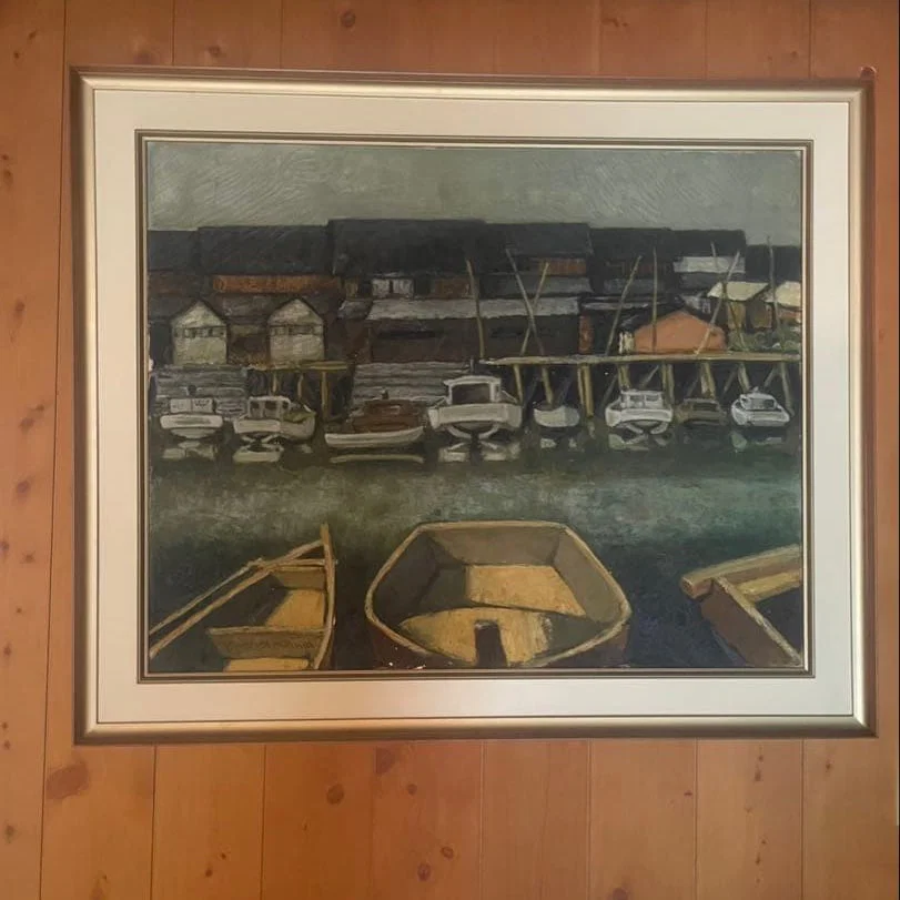 YMIYAKAWA Oil Painting: Landscape of Boats and Harbor
