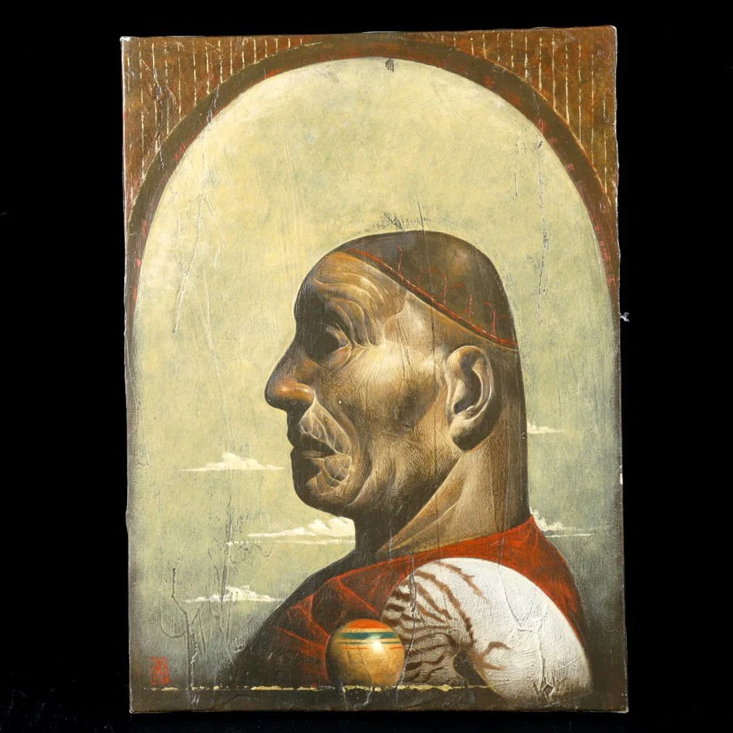 Yu Hatanaka, "Knowing Much," Original Oil Painting, Size 4, Chinese Antique, Collectible