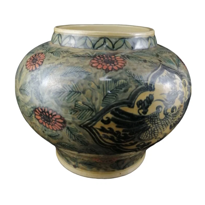 Yuan Dynasty blue and white phoenix and floral patterned jar