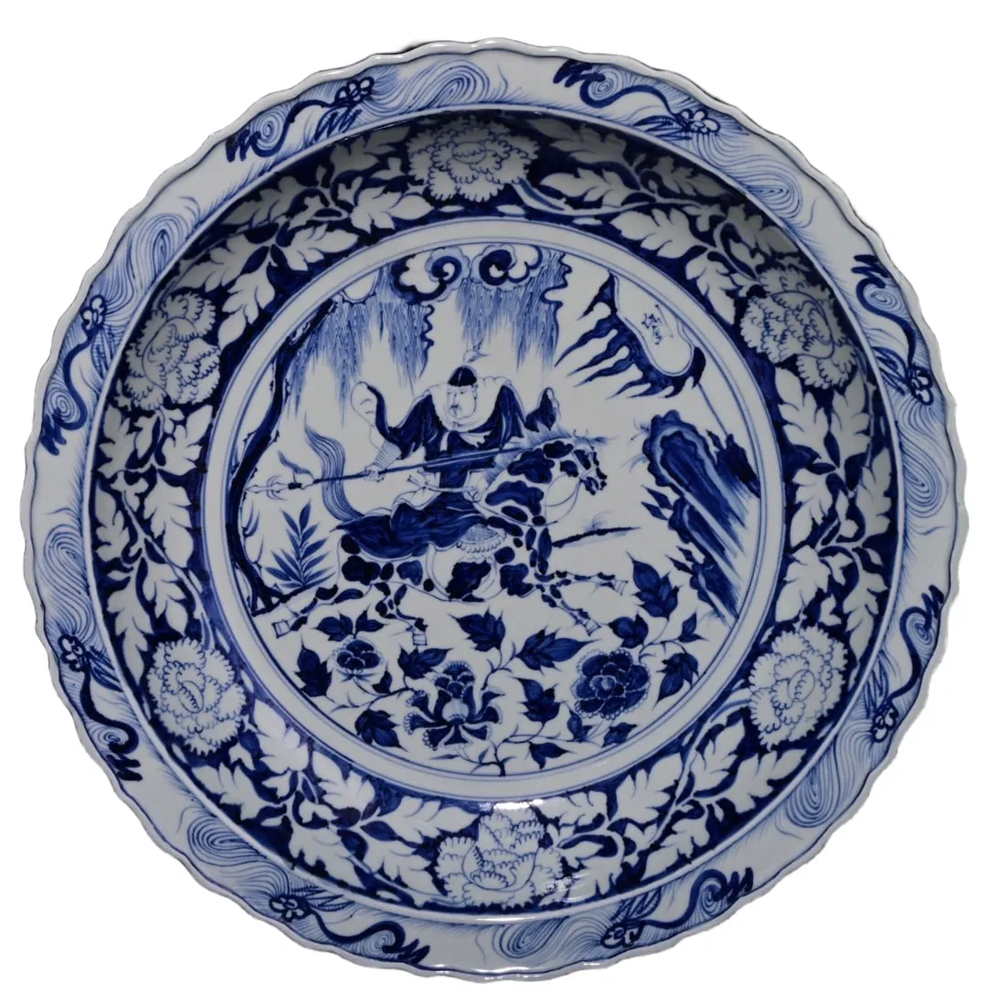Yuan Dynasty Blue and White Plate with Qianlong Imperial Inscription