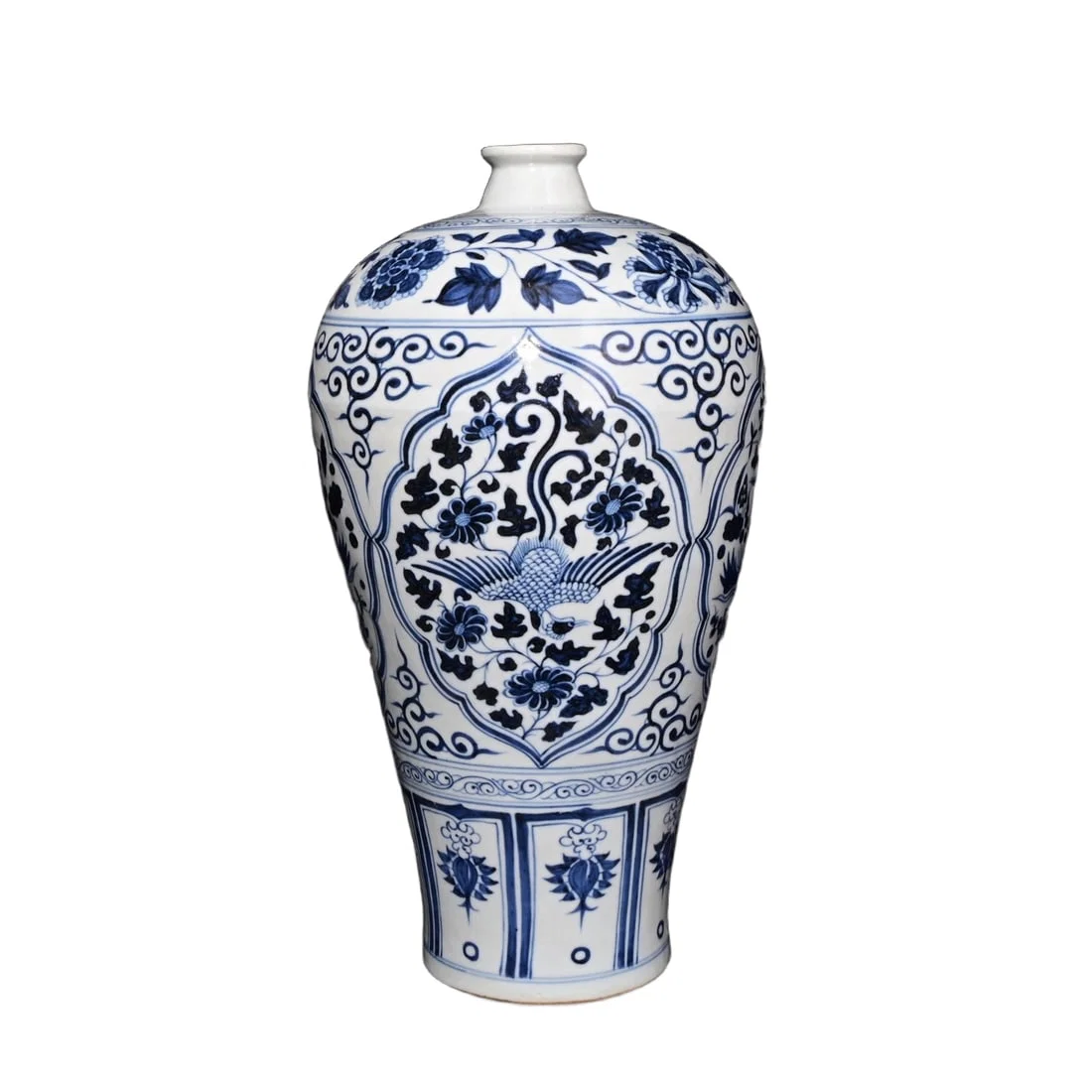 Yuan Dynasty Blue and White Plum Vase with Mandarin Duck and Phoenix Pattern