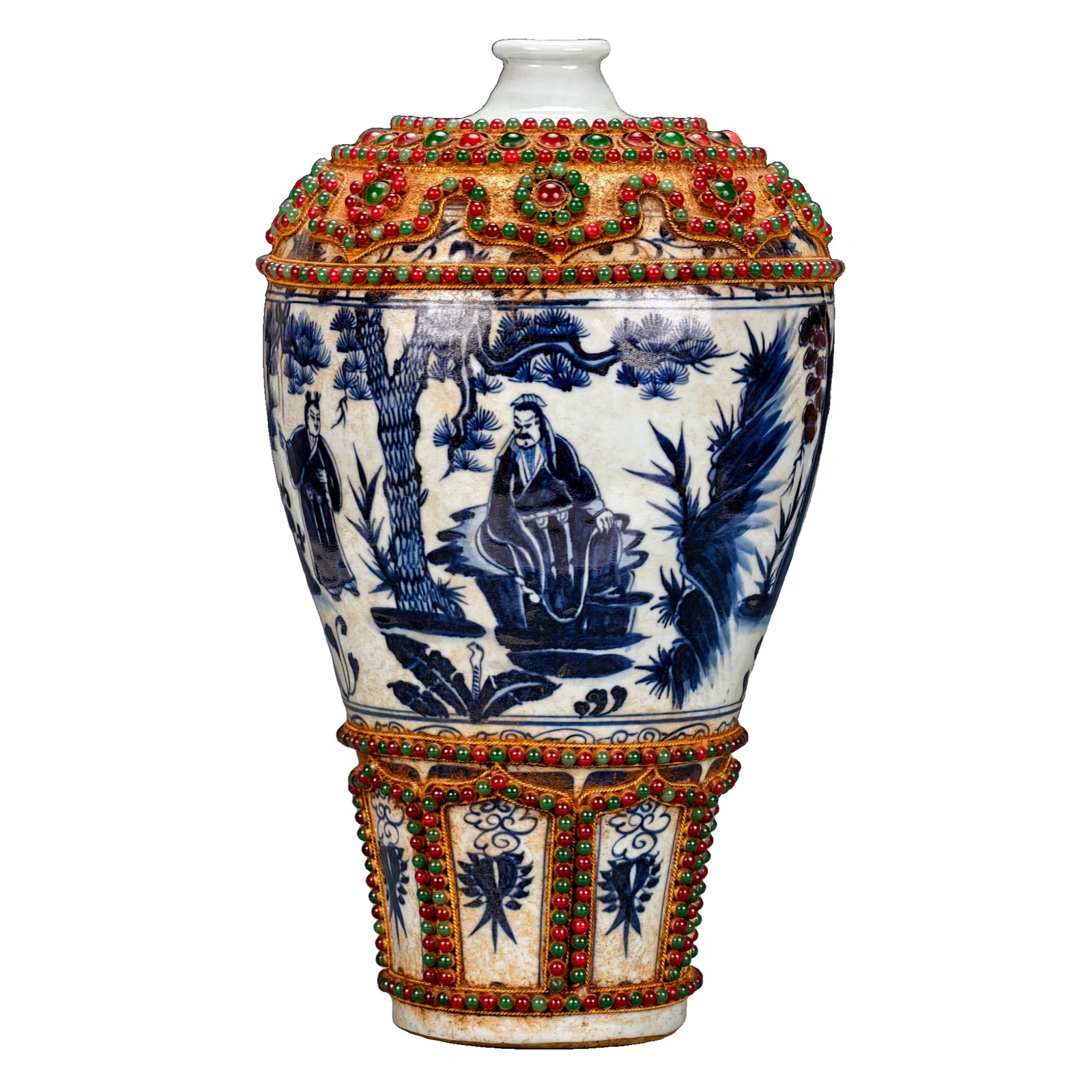 Yuan Dynasty blue and white porcelain vase with painted figures.