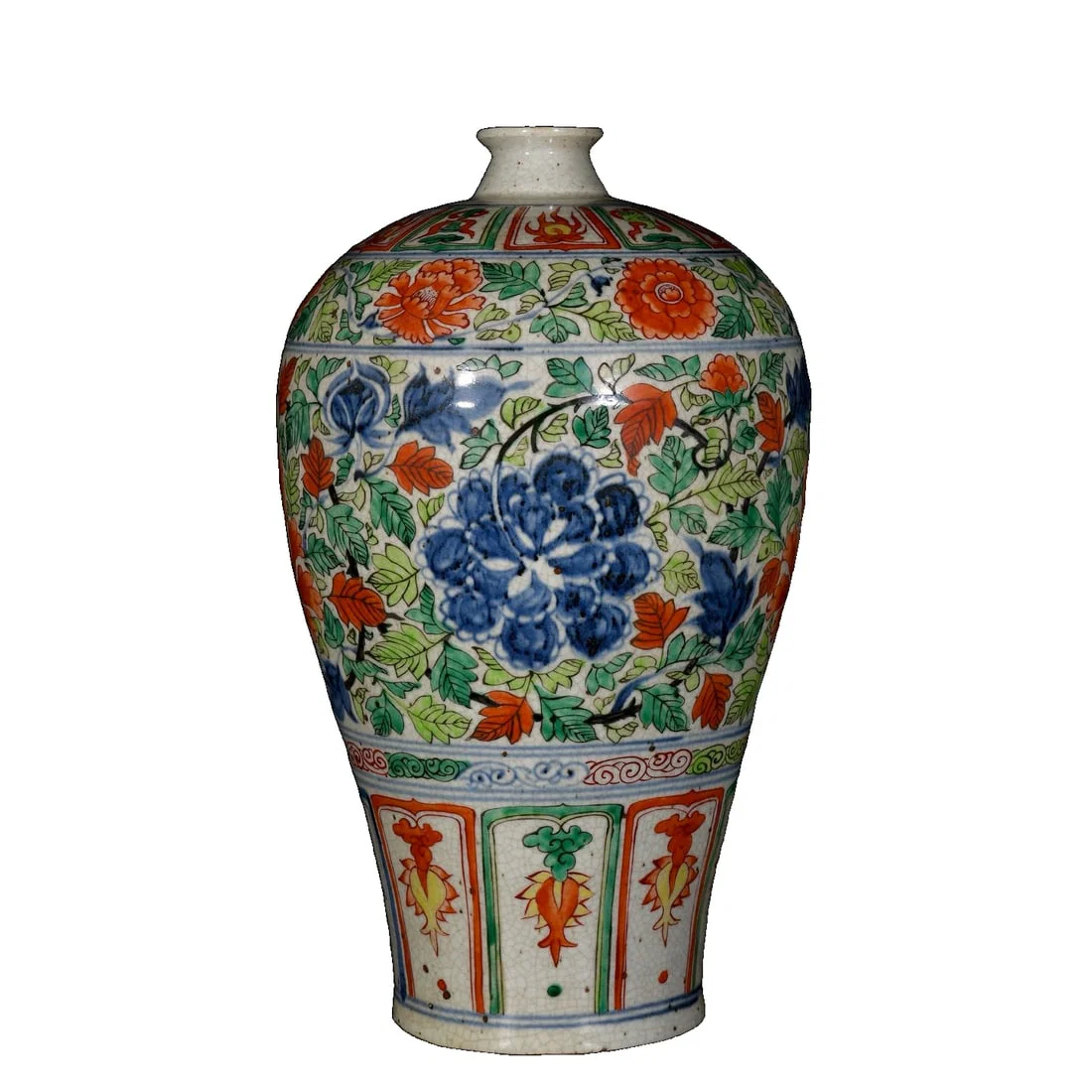 Yuan Dynasty Polychrome Crackle Peony Pattern Plum Vase