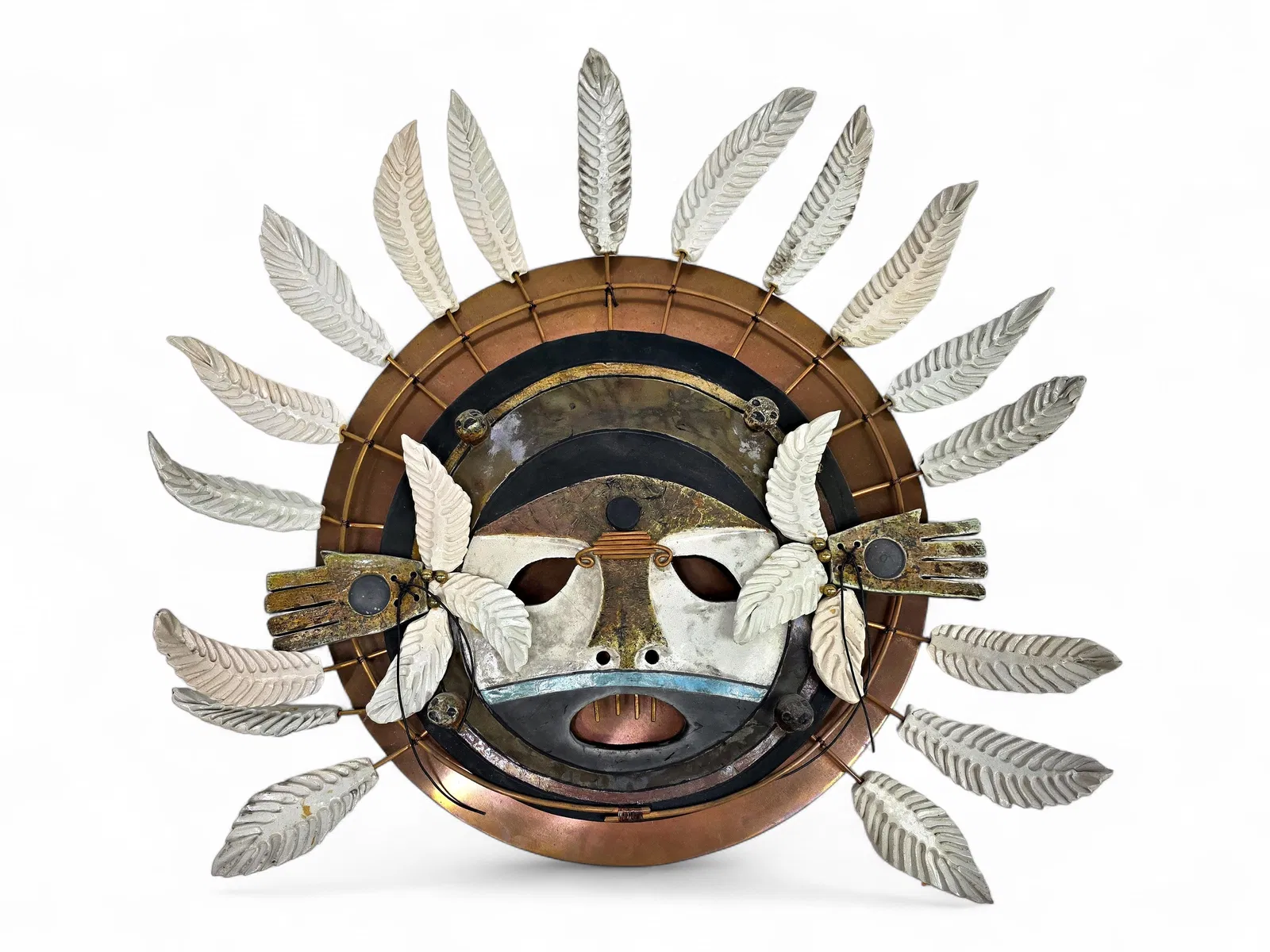Yup'ik Inspired Mixed Media Mask Sculpture - Raku, Metal, Wood