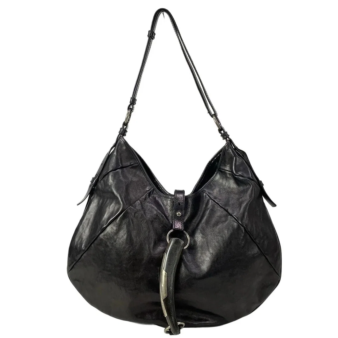 YVESSAINTLAURENT RIVEGAUCHE (YSL) MOMBASA BLACK LEATHER SHOULDER BAG