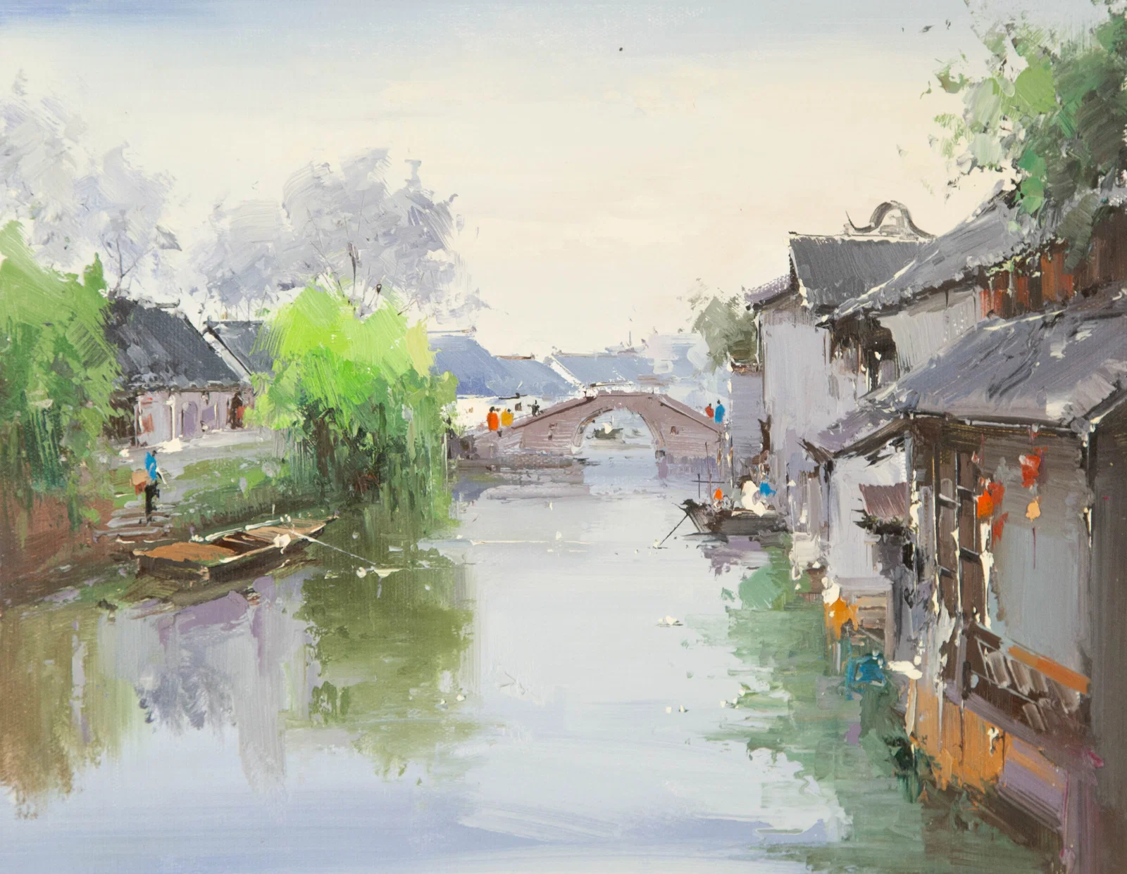 Zhikai Zhou Waterscape Original Oil On Canvas "Jiangnan III"