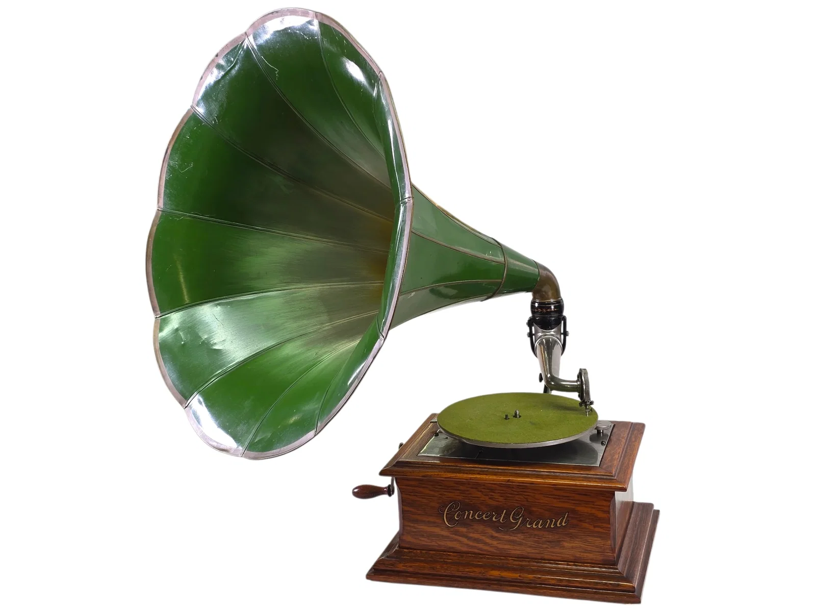 Zon-O-Phone Concert Grand Disk Phonograph - Green Morning Glory Horn