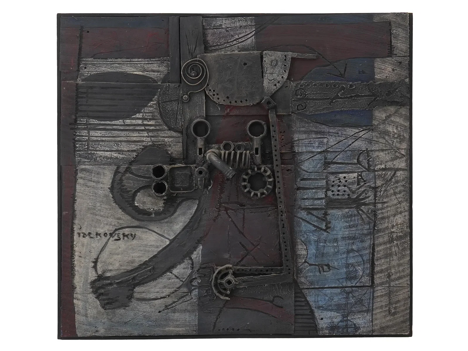 ZVI TOLKOVSKI ISRAELI ABSTRACT MIXED MEDIA PAINTING