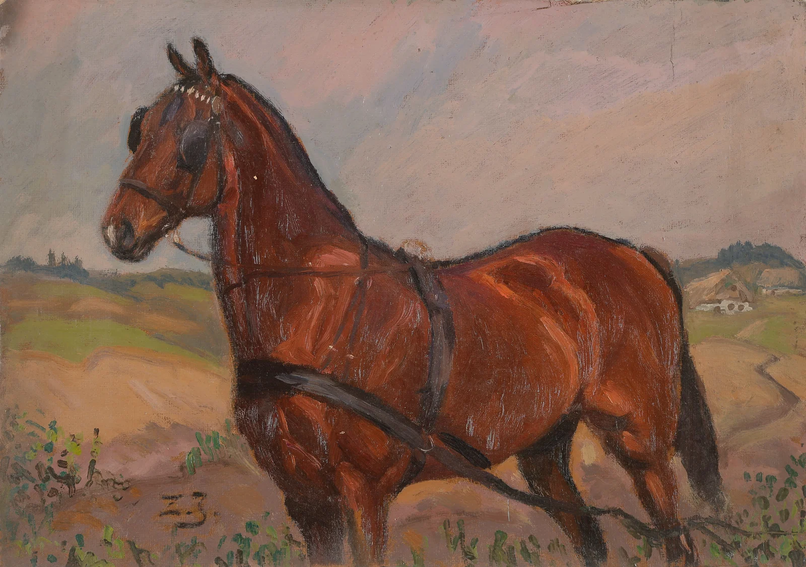 Zygmunt Jozefczyk (Polish, 1881-1966) Farm Horse, Oil Painting, 8" x 11